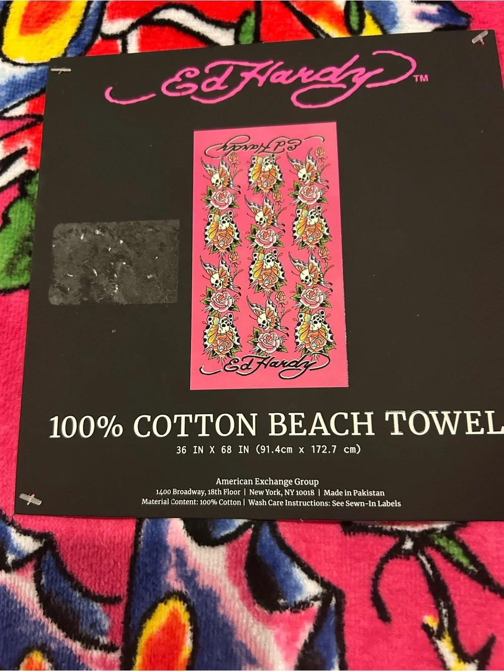 Ed Hardy Skull & Roses Beach Towel 100% Cotton 36